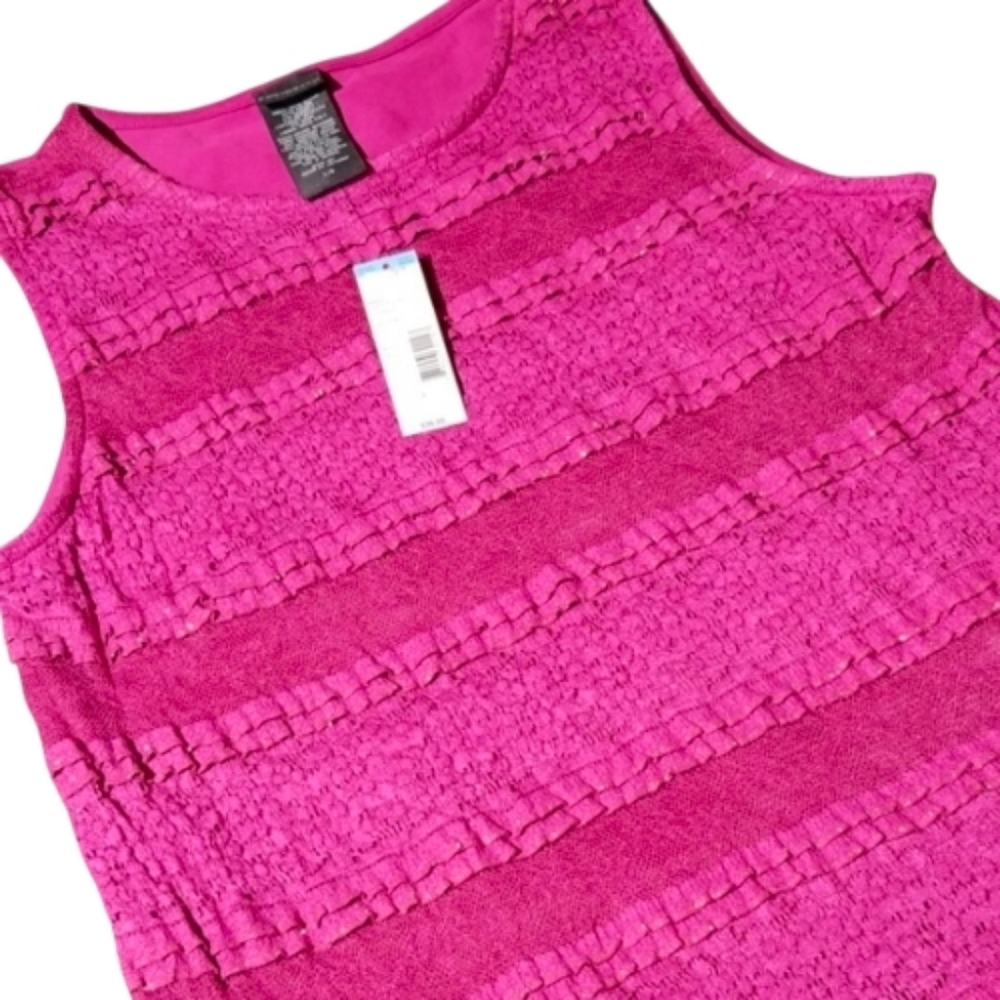 COVINGTON | NWT Bold‎ Pink Sleeveless Whimsigoth Lace Ruffle Rayon Tank Top | L